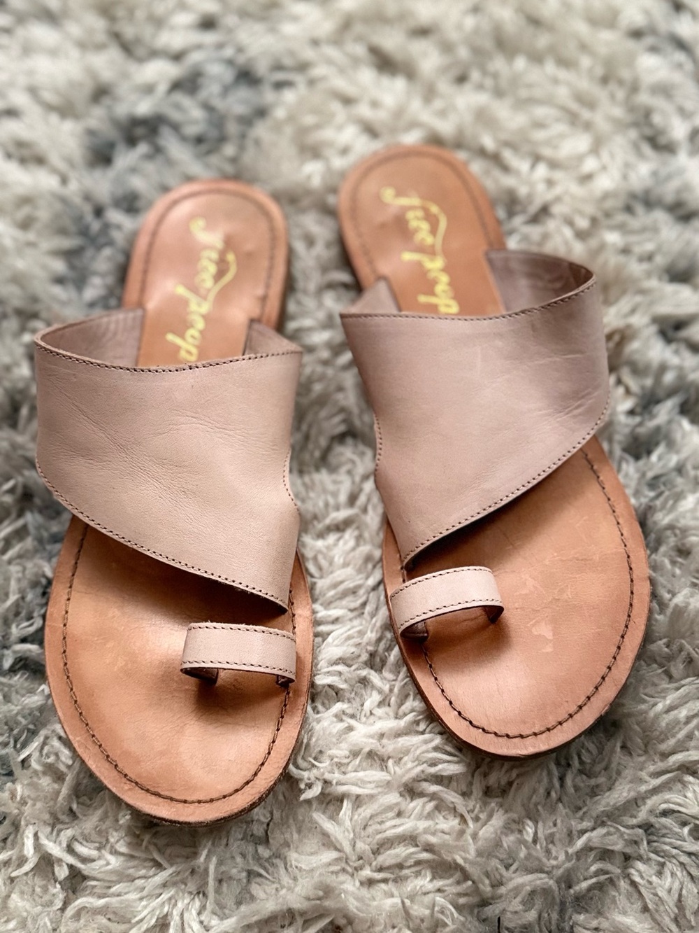 Free People Blush Taupe Leather Toe-Loop Slide Sandals